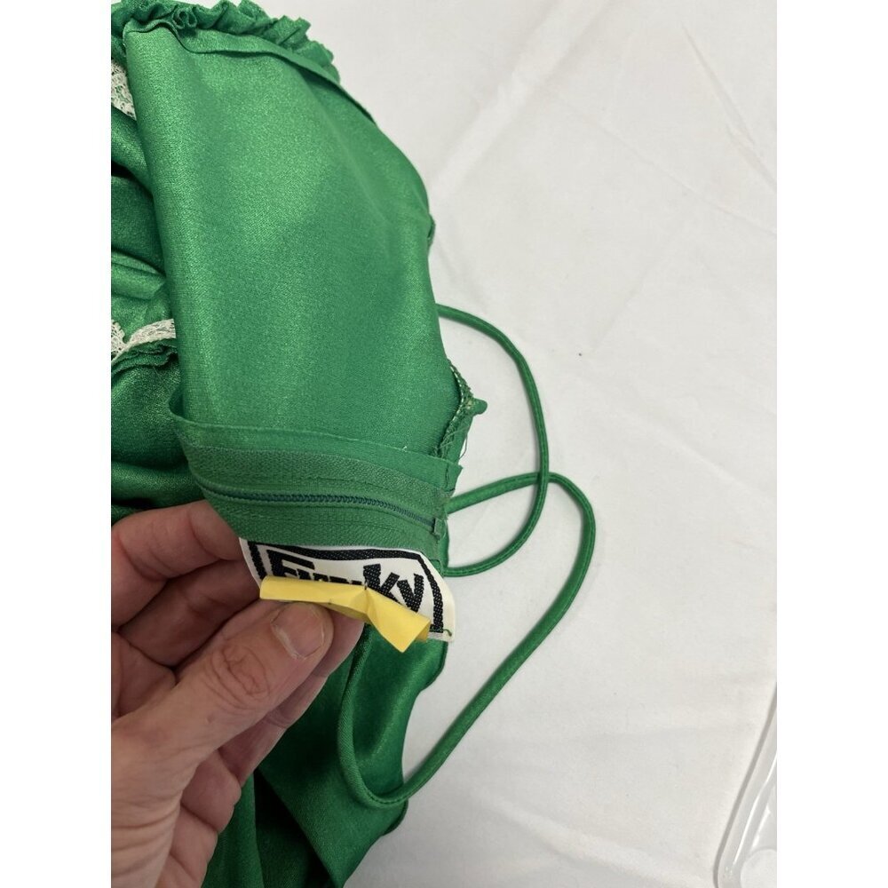 Vtg 70s Funky Sexy Halter Kelly Green Asymmetrical Halter Disco Dress 5 💚 - Picture 8 of 10